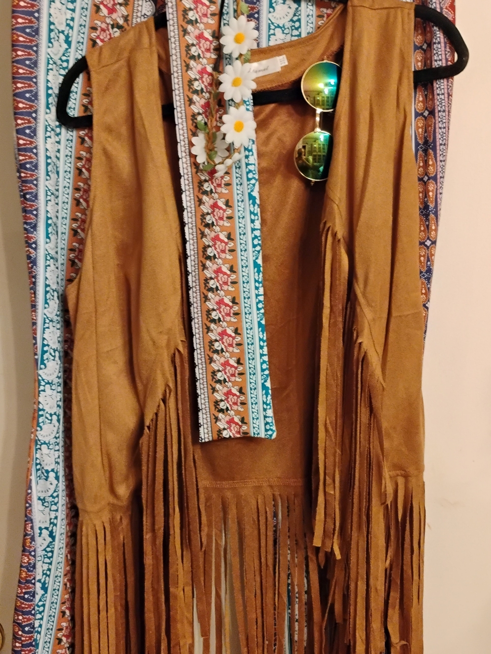 Fringed Suede-Look Vest in Camel